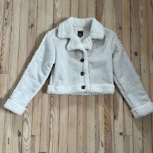 Wild Fable Cream Faux Suede Sherpa Trim Cropped Aviator Jacket Womens XS winter